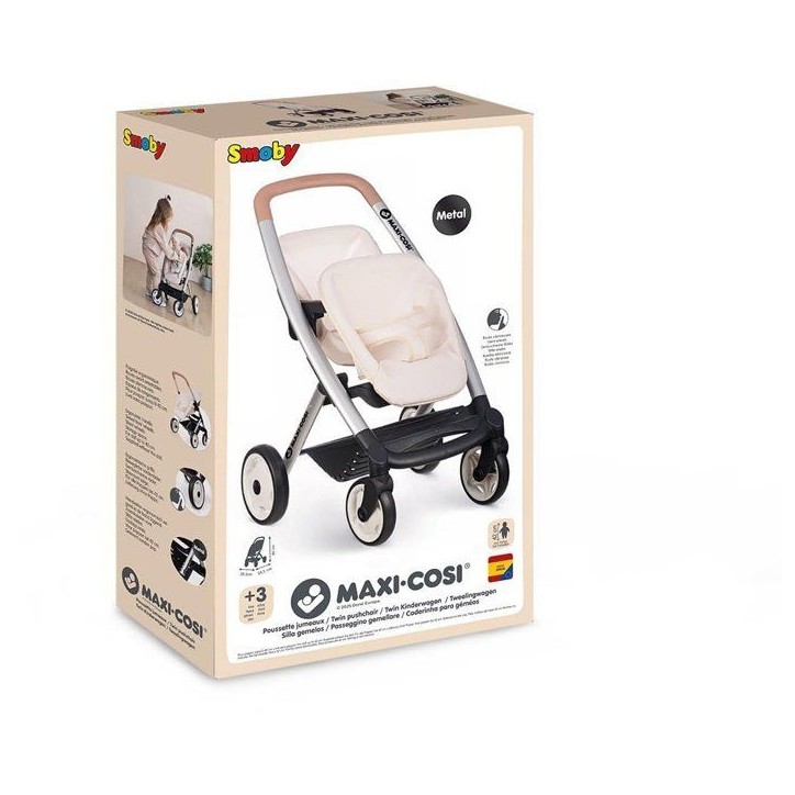 SMOBY - Maxi cosi - Poussette Jumeaux beige - Pour poupon - Des 3 ans SMOBY - Maxi cosi - Poussette Jumeaux beige - Pour poupon - Des 3 ans