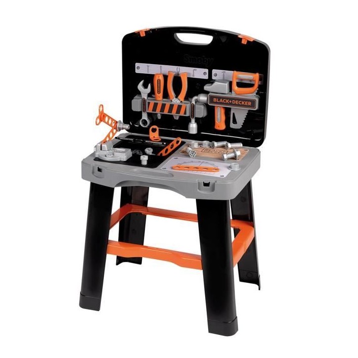 Smoby - Black and Decker -Etabli Bricolo Smart - Jeu d'imitation - Mallette qui se transforme en établi - 33 accessoires inclus Smoby - Black and Decker -Etabli Bricolo Smart - Jeu d'imitation - Mallette qui se transforme en établi - 33 accessoires inclus