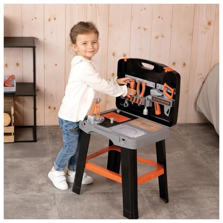 Smoby - Black and Decker -Etabli Bricolo Smart - Jeu d'imitation - Mallette qui se transforme en établi - 33 accessoires inclus Smoby - Black and Decker -Etabli Bricolo Smart - Jeu d'imitation - Mallette qui se transforme en établi - 33 accessoires inclus