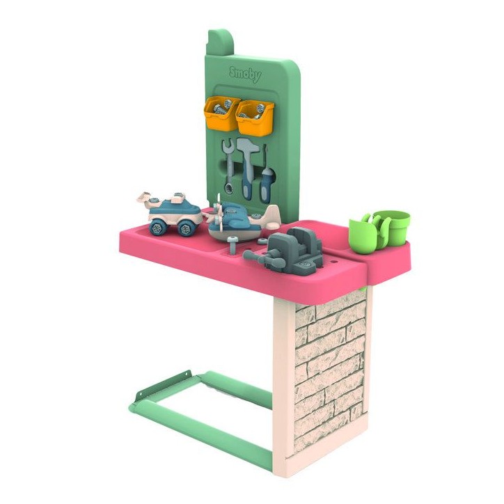 Smoby Life - Atelier de bricolage adapté aux maison Smoby - Fabriquée en France - Matiere Recyclée - 39 accessoires - Des 2 a