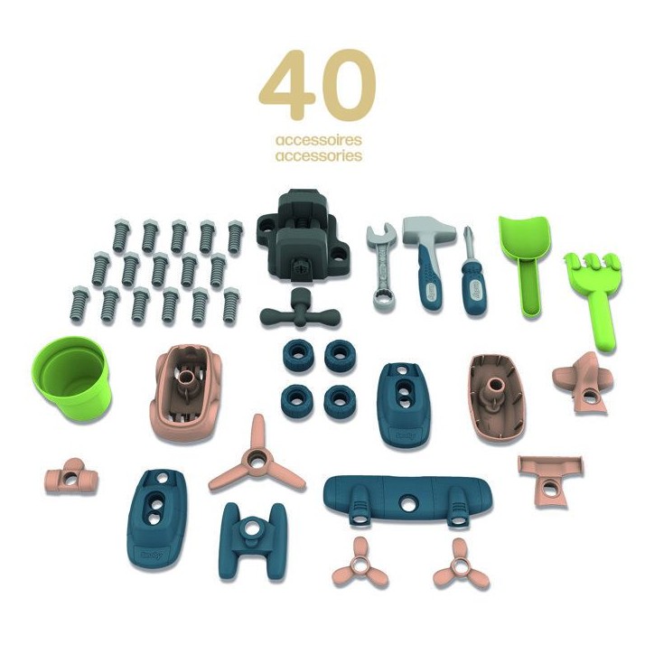 Smoby Life - Atelier de bricolage adapté aux maison Smoby - Fabriquée en France - Matiere Recyclée - 39 accessoires - Des 2 a