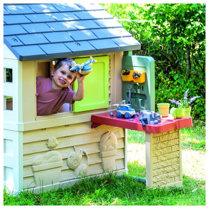 Smoby Life - Atelier de bricolage adapté aux maison Smoby - Fabriquée en France - Matiere Recyclée - 39 accessoires - Des 2 a