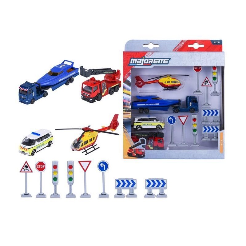 Playset Véhicules de Secours - MAJORETTE - Pompiers, police, ambulanc