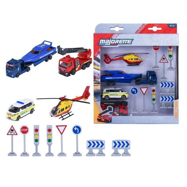 Playset Véhicules de Secours - MAJORETTE - Pompiers, police, ambulance - Sons et lumieres - Échelle 1/64 - Des 3 ans Playset Véhicules de Secours - MAJORETTE - Pompiers, police, ambulance - Sons et lumieres - Échelle 1/64 - Des 3 ans
