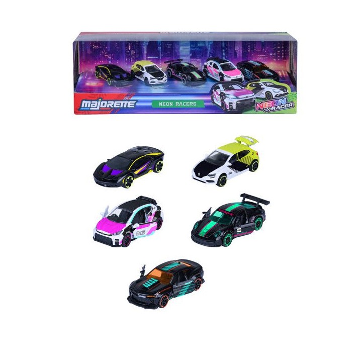 Coffret Cadeau 5 Neon Racers - MAJORETTE - Série Limitée - Voitures métal fluorescentes - Échelle 1/64 - Des 3 ans Coffret Cadeau 5 Neon Racers - MAJORETTE - Série Limitée - Voitures métal fluorescentes - Échelle 1/64 - Des 3 ans