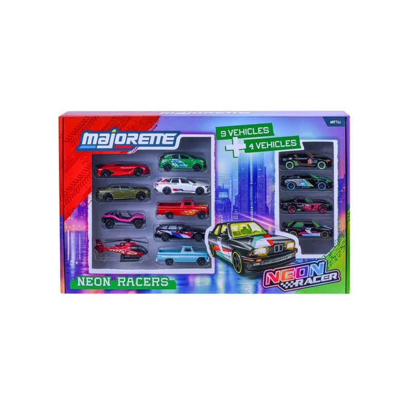 Coffret 13 Neon Racers - MAJORETTE - Série Limitée - 9 classiques +