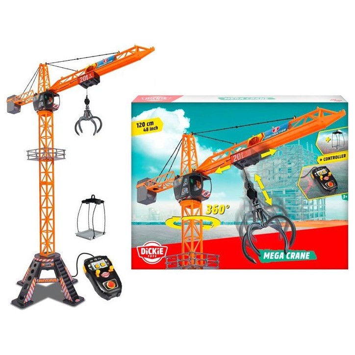 Grue filoguidée 120cm - DICKIE TOYS - Travaux publics - Tourne a 350° - Accessoires inclus