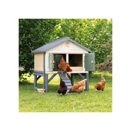Smoby Life - Poulailler Plastique - Capacité 5 Poules - Nettoyage Facile - Traitement Anti-UV - Fabriqué en France