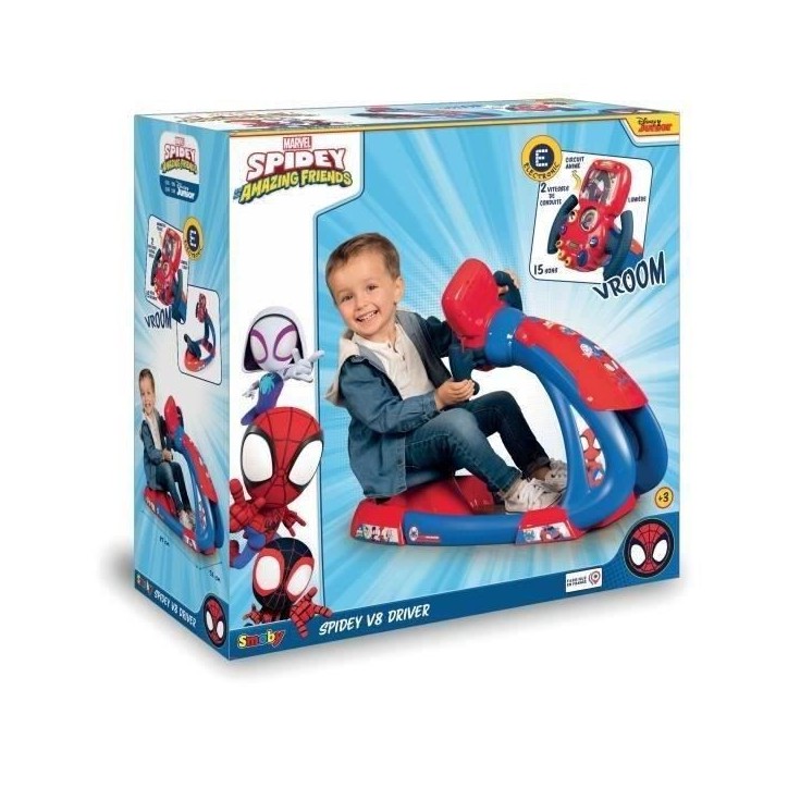 Smoby - Spidey - V8 Driver - Simulateur de conduite pour enfant - Siege ajustable - Sons et lumieres - Piles non incluses Smoby - Spidey - V8 Driver - Simulateur de conduite pour enfant - Siege ajustable - Sons et lumieres - Piles non incluses
