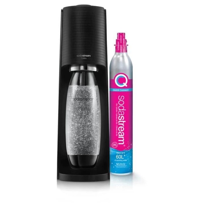 Machine a soda et eau pétillante SODASTREAM - TERRA Noire - 1 bouteille compatible lave-vaisselle - 1 recharge de gaz 60L Machine a soda et eau pétillante SODASTREAM - TERRA Noire - 1 bouteille compatible lave-vaisselle - 1 recharge de gaz 60L