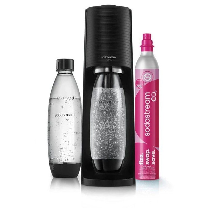 Machine a soda et eau pétillante SODASTREAM - TERRA Noire - 2 bouteilles compatible lave-vaisselle - 1 recharge de gaz 60L