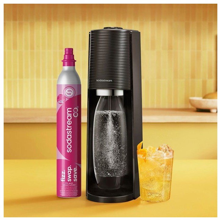 Machine a soda et eau pétillante SODASTREAM - TERRA Noire - 2 bouteilles compatible lave-vaisselle - 1 recharge de gaz 60L