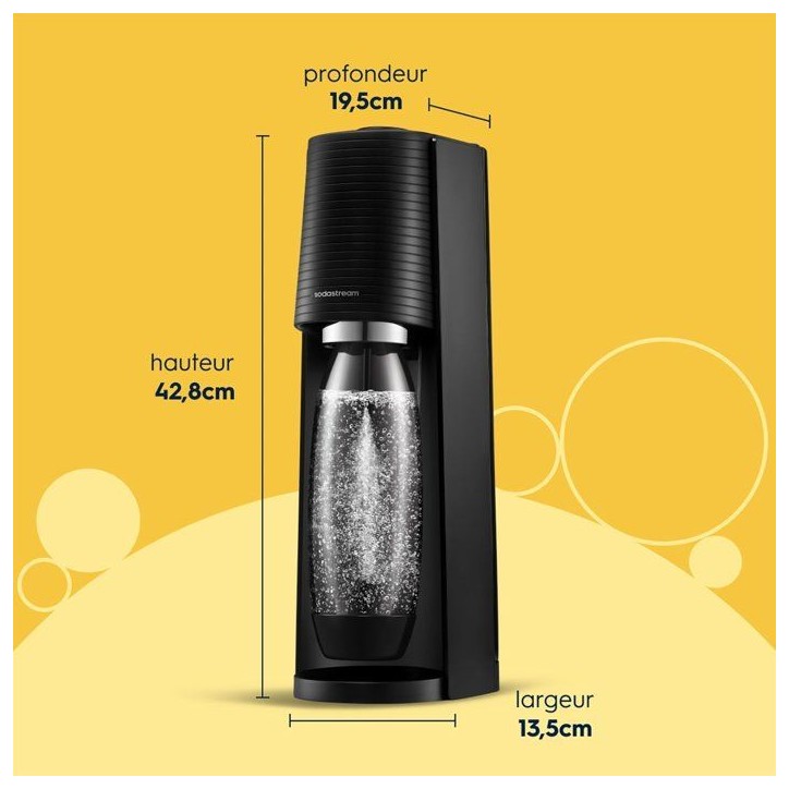Machine a soda et eau pétillante SODASTREAM - TERRA Noire - 2 bouteilles compatible lave-vaisselle - 1 recharge de gaz 60L