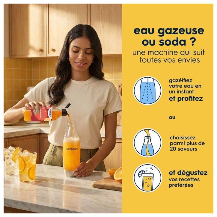 Machine a soda et eau pétillante SODASTREAM - TERRA Noire - 2 bouteilles compatible lave-vaisselle - 1 recharge de gaz 60L