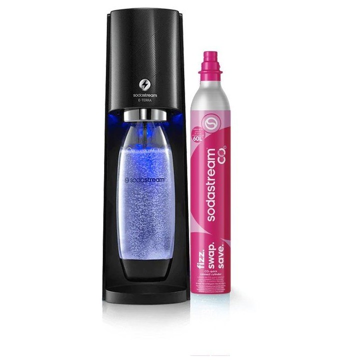 Machine a soda et eau pétillante - SODASTREAM - E-TERRA - 1 bouteille compatible lave-vaisselle - 1 recharge de gaz 60L - Noir