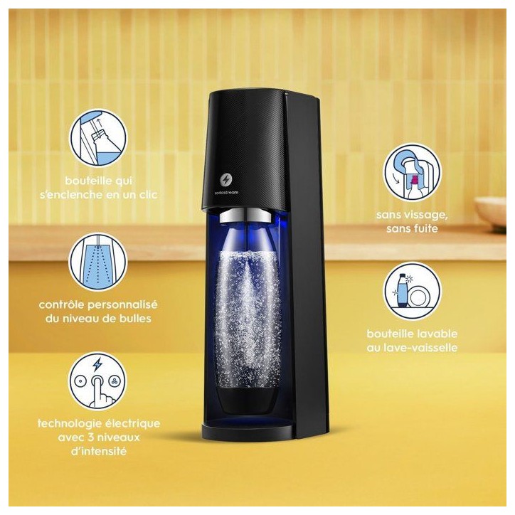 Machine a soda et eau pétillante - SODASTREAM - E-TERRA - 1 bouteille compatible lave-vaisselle - 1 recharge de gaz 60L - Noir