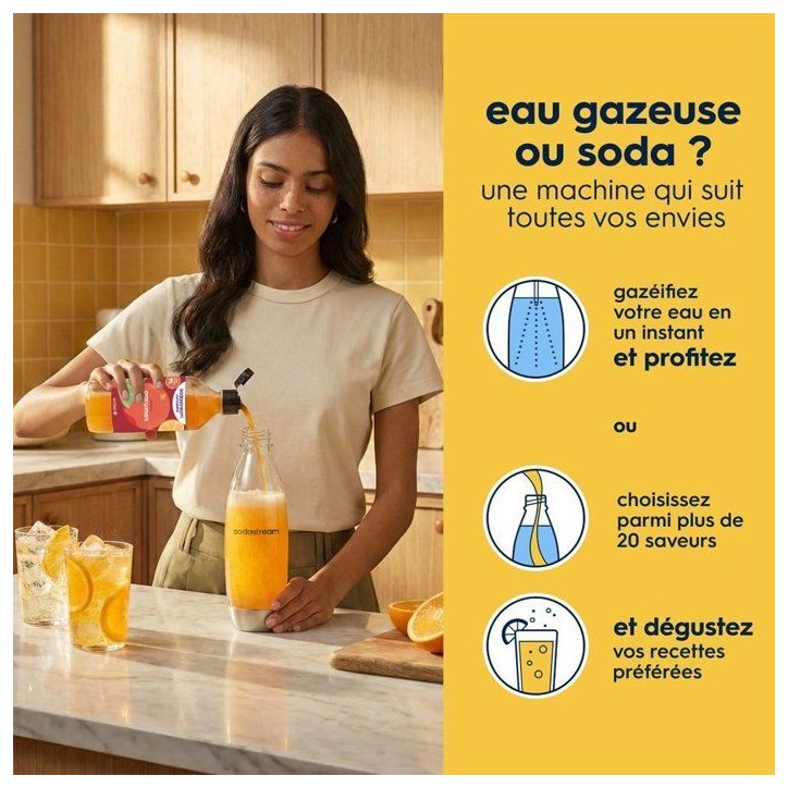 Machine a soda et eau pétillante - SODASTREAM - E-TERRA - 1 bouteille compatible lave-vaisselle - 1 recharge de gaz 60L - Noir