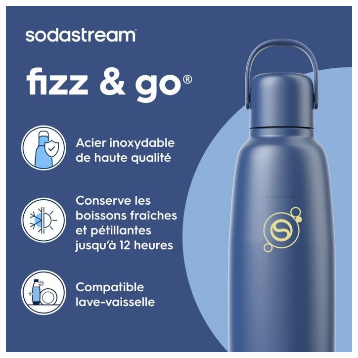 Bouteille isotherme SODASTREAM - Fizz&Go Cool - Capacité 0,9L - Acier Inoxydable - Bleu Bouteille isotherme SODASTREAM - Fizz&Go Cool - Capacité 0,9L - Acier Inoxydable - Bleu