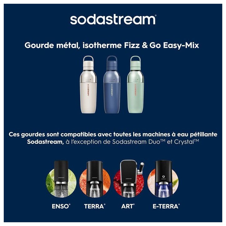 Bouteille isotherme SODASTREAM - Fizz&Go Easy-Mix - 0,71 L - Pour Machine a eau pétillante et Soda - Garde froid 6h - Sable Bouteille isotherme SODASTREAM - Fizz&Go Easy-Mix - 0,71 L - Pour Machine a eau pétillante et Soda - Garde froid 6h - Sable
