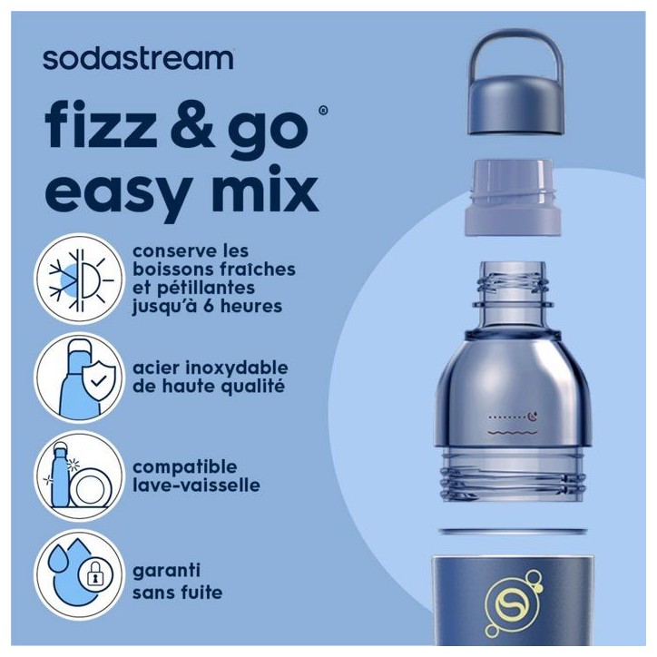 Bouteille isotherme SODASTREAM - Fizz&Go Easy-Mix - 0,71 L - Pour Machine a eau pétillante et Soda - Garde froid 6h - Bleu Bouteille isotherme SODASTREAM - Fizz&Go Easy-Mix - 0,71 L - Pour Machine a eau pétillante et Soda - Garde froid 6h - Bleu