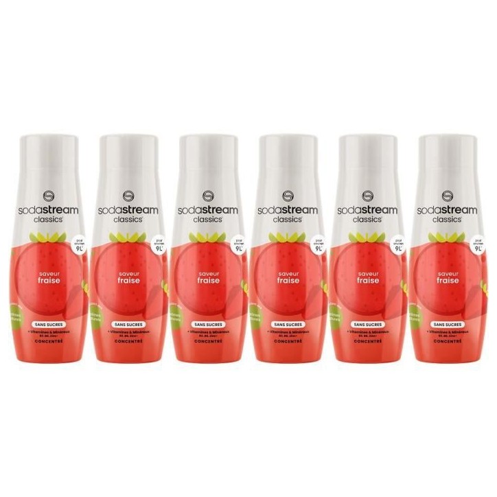 Concentrés SODASTREAM - Lot de 6 concentrés Fraise sans sucres - Jusqu'a 54L de boissons - 440 ml Concentrés SODASTREAM - Lot de 6 concentrés Fraise sans sucres - Jusqu'a 54L de boissons - 440 ml