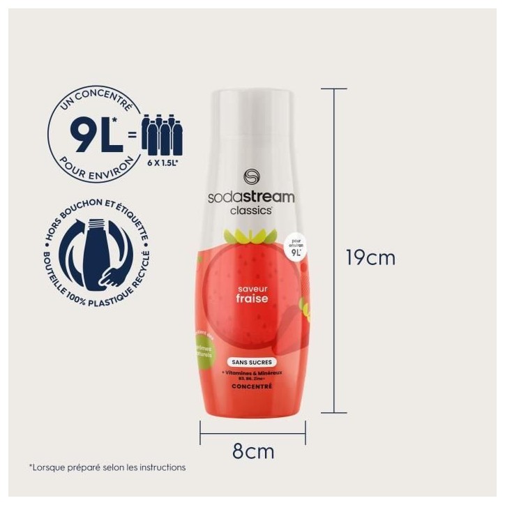 Concentrés SODASTREAM - Lot de 6 concentrés Fraise sans sucres - Jusqu'a 54L de boissons - 440 ml Concentrés SODASTREAM - Lot de 6 concentrés Fraise sans sucres - Jusqu'a 54L de boissons - 440 ml