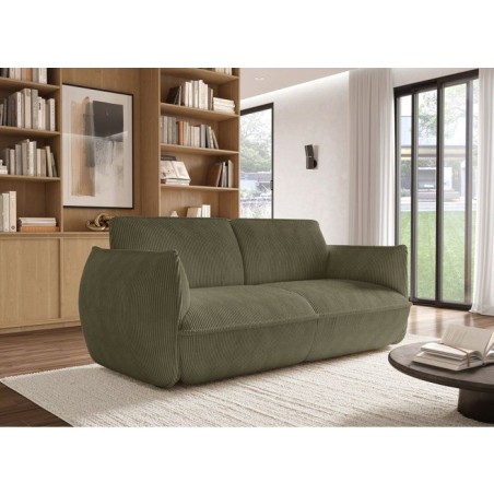 Canapé fixe - 3 places - SOFFIO - Tissu Vert - 220 x 98 x 83 cm