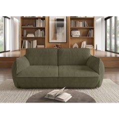 Canapé fixe - 3 places - SOFFIO - Tissu Vert - 220 x 98 x 83 cm
