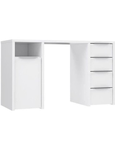 BILBAO Bureau 1 porte 4 tiroirs - Décor papier blanc - L 125 x P 50 x H 75 cm