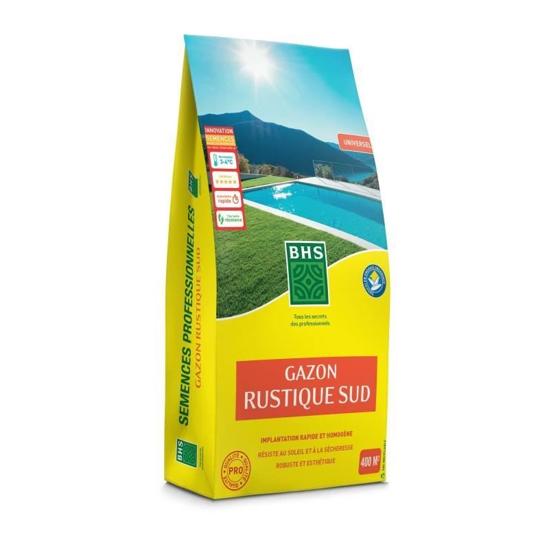 Gazon - BHS - Gazon Rustique Sud - 10kg - Résistant aux conditions se