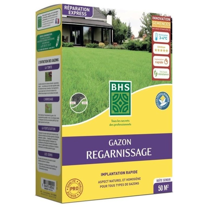 Gazon Regarnissage Terrain Sec - BHS - 1kg | 40 m² | Résistant et durable, avec excellente pérennité et tolérance aux piét Gazon Regarnissage Terrain Sec - BHS - 1kg | 40 m² | Résistant et durable, avec excellente pérennité et tolérance aux piét