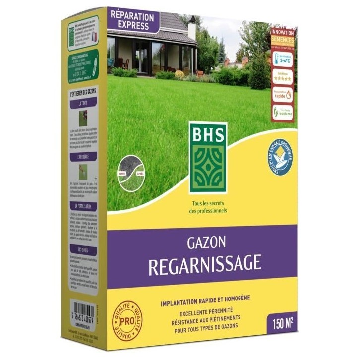 Gazon Regarnissage Terrain Sec - BHS - 3kg | 150 m² | Résistant et durable, avec excellente pérennité et tolérance aux pié