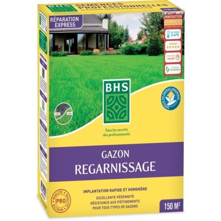 Gazon Regarnissage Terrain Sec - BHS - 3kg | 150 m² | Résistant et durable, avec excellente pérennité et tolérance aux pié