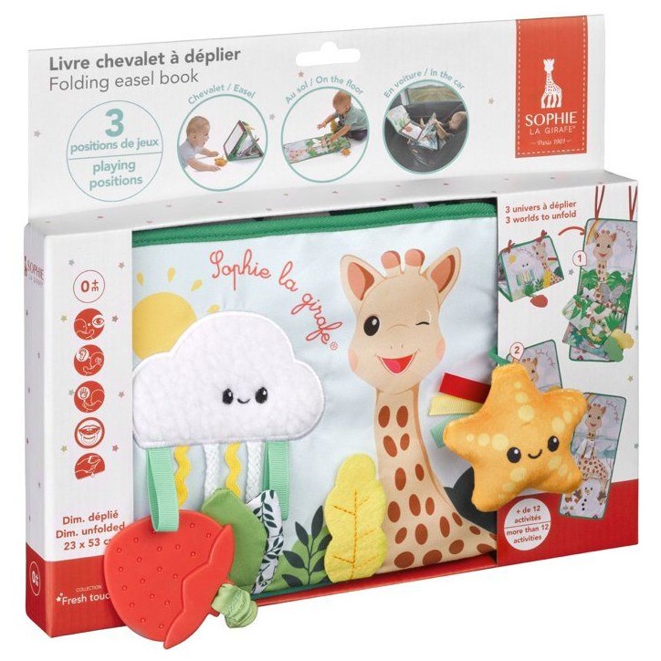 Livre d'éveil - SOPHIE LA GIRAFE - Livre Chevalet a déplier - 3 positions jeu - Miroir - Activités sensorielles Livre d'éveil - SOPHIE LA GIRAFE - Livre Chevalet a déplier - 3 positions jeu - Miroir - Activités sensorielles