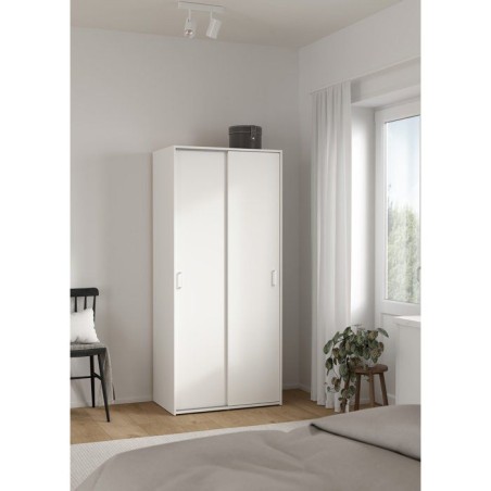 Armoire de chambre - SPACE - Blanc - 2 portes coulissantes - 77,6 x 48,3 x 175,4 cm