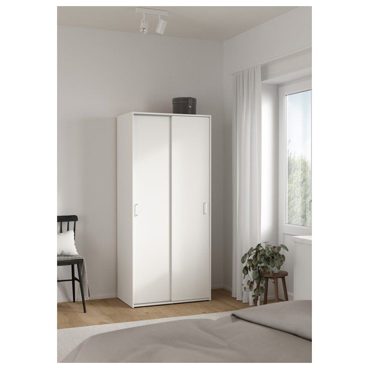 Armoire de chambre - SPACE - Blanc - 2 portes coulissantes - 77,6 x 48,3 x 175,4 cm Armoire de chambre - SPACE - Blanc - 2 portes coulissantes - 77,6 x 48,3 x 175,4 cm