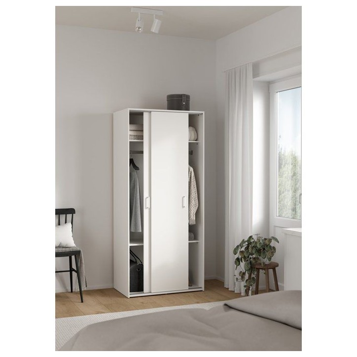 Armoire de chambre - SPACE - Blanc - 2 portes coulissantes - 77,6 x 48,3 x 175,4 cm Armoire de chambre - SPACE - Blanc - 2 portes coulissantes - 77,6 x 48,3 x 175,4 cm