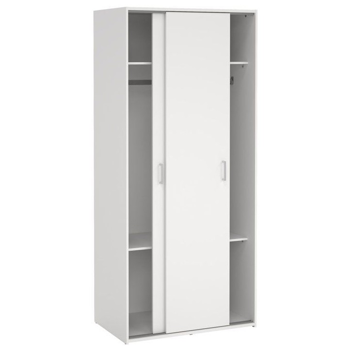Armoire de chambre - SPACE - Blanc - 2 portes coulissantes - 77,6 x 48,3 x 175,4 cm Armoire de chambre - SPACE - Blanc - 2 portes coulissantes - 77,6 x 48,3 x 175,4 cm