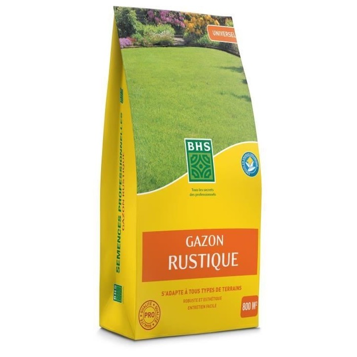 Gazon - BHS - Gazon Rustique 20kg, pour jardins traditionnels et tous types de sols. Dense, esthétique, rapide et durable.