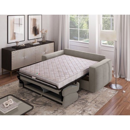 Canapé convertible express - 3 places - SQUARE - Tissu Beige - 200 x 105 x 90 cm