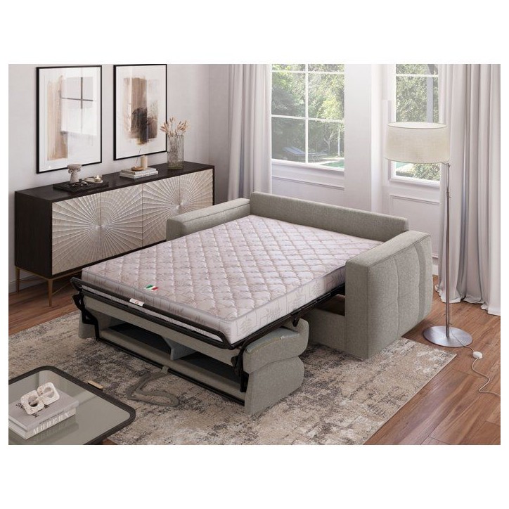 Canapé convertible express - 3 places - SQUARE - Tissu Beige - 200 x 105 x 90 cm