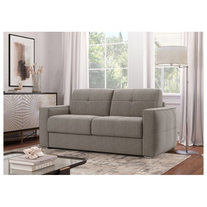 Canapé convertible express - 3 places - SQUARE - Tissu Beige - 200 x 105 x 90 cm