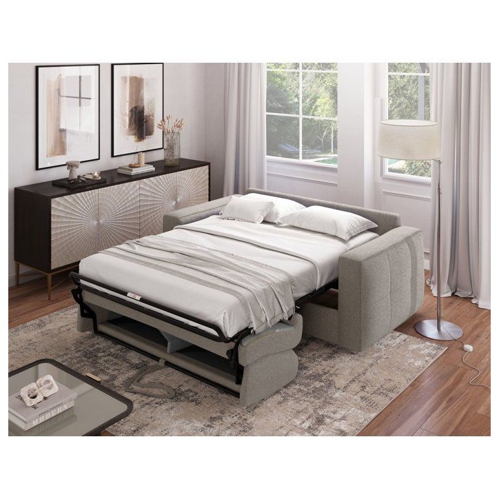 Canapé convertible express - 3 places - SQUARE - Tissu Beige - 200 x 105 x 90 cm