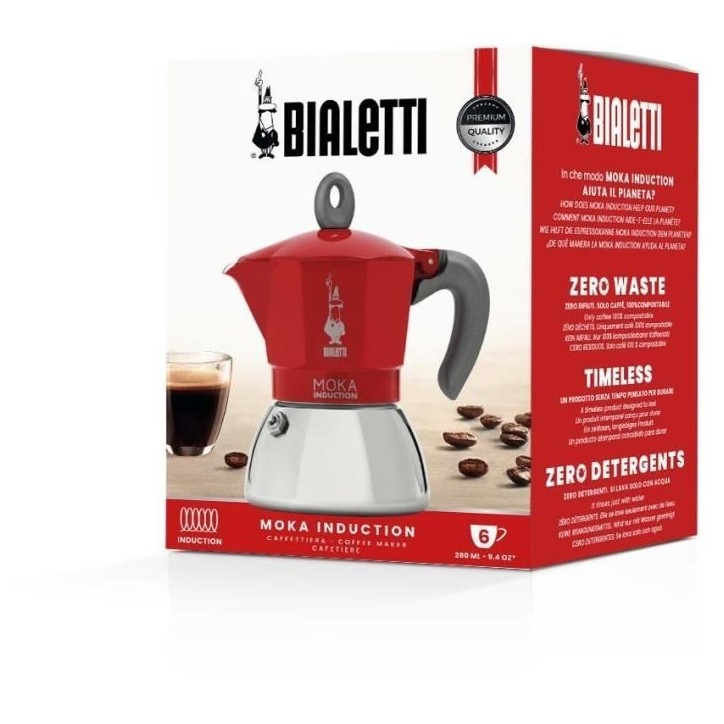 Cafetiere italienne - BIALETTI - NEW MOKA INDUCTION - 6 tasses - 0,28 L - Rouge Cafetiere italienne - BIALETTI - NEW MOKA INDUCTION - 6 tasses - 0,28 L - Rouge
