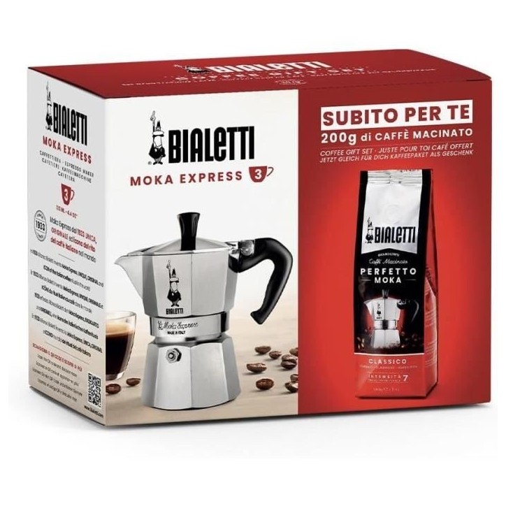 Cafetiere italienne + 1 Café Perfetto Moka Classico - BIALETTI - MOKA - 3 tasses - 0,30 L - Paquet de 250 g - Argent Cafetiere italienne + 1 Café Perfetto Moka Classico - BIALETTI - MOKA - 3 tasses - 0,30 L - Paquet de 250 g - Argent