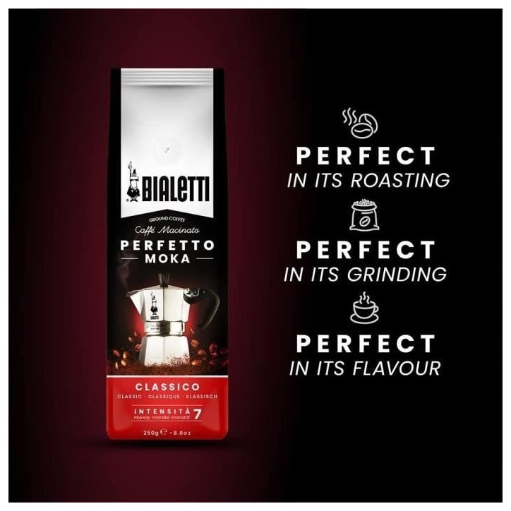 Cafetiere italienne + 1 Café Perfetto Moka Classico - BIALETTI - MOKA - 3 tasses - 0,30 L - Paquet de 250 g - Argent Cafetiere italienne + 1 Café Perfetto Moka Classico - BIALETTI - MOKA - 3 tasses - 0,30 L - Paquet de 250 g - Argent