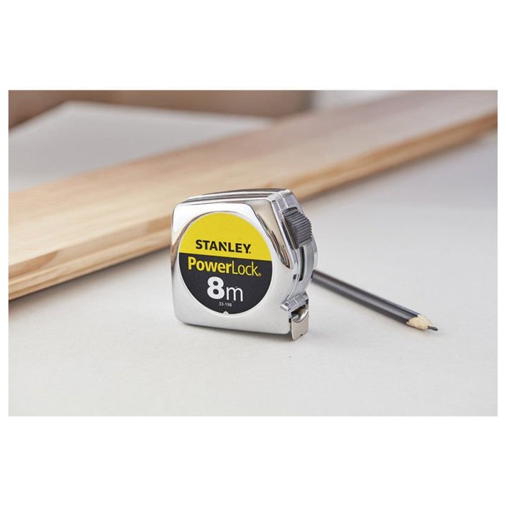 Metre ruban 8m x 25mm STANLEY - Powerlock Classic ABS - Revetement Mylar - Crochet 3 rivets Metre ruban 8m x 25mm STANLEY - Powerlock Classic ABS - Revetement Mylar - Crochet 3 rivets