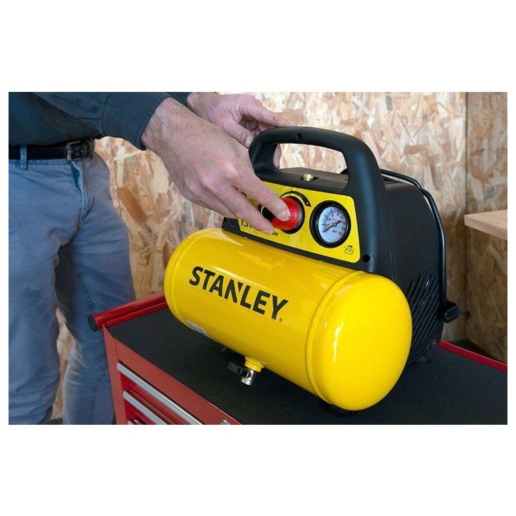 Compresseur - Horizontal - Stanley - Coax - 6 L - 1,5 HP - Tuyau + soufflette Compresseur - Horizontal - Stanley - Coax - 6 L - 1,5 HP - Tuyau + soufflette