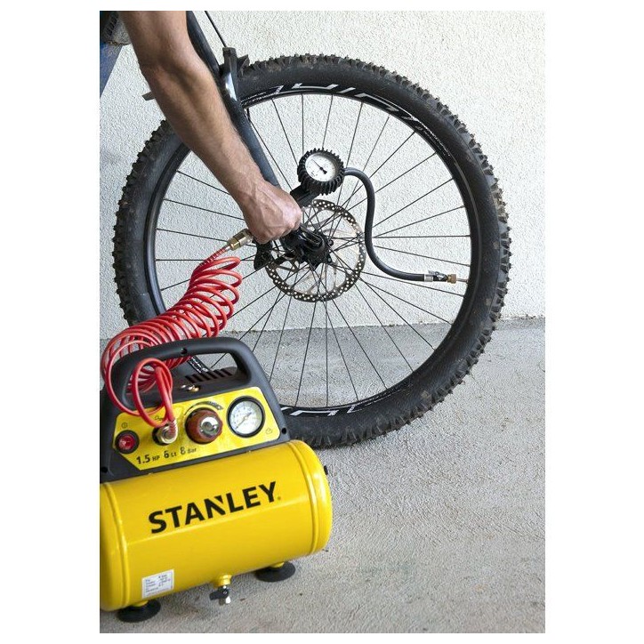 Compresseur - Horizontal - Stanley - Coax - 6 L - 1,5 HP - Tuyau + soufflette Compresseur - Horizontal - Stanley - Coax - 6 L - 1,5 HP - Tuyau + soufflette