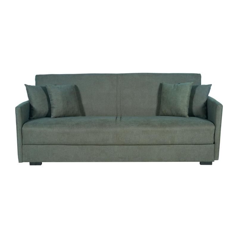 Canapé convertible 3 places - BIANCA - Tissu vert foncé - 4 coussins Canapé convertible 3 places - BIANCA - Tissu vert foncé - 4 coussins